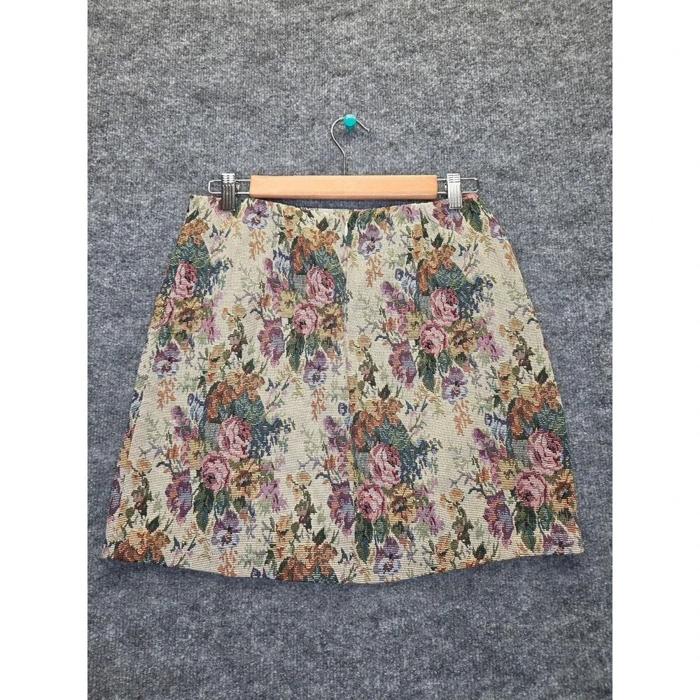 Wild Fable Skirt Womens 8 Multicolor Floral Tweed A-Line Mini Front Slit Zip